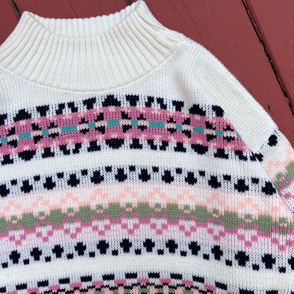 Vintage Clifton Place Fair Isle Pattern Mock Neck Knit Nordic Sweater L Flowery - Picture 3 of 9
